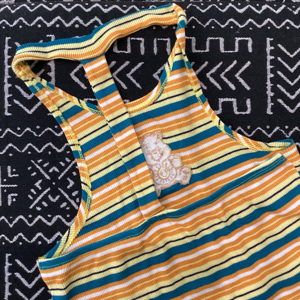 Care Bears Striped Yellow and Green T-strap Racer Back Tank Top - Picture 4 of 4